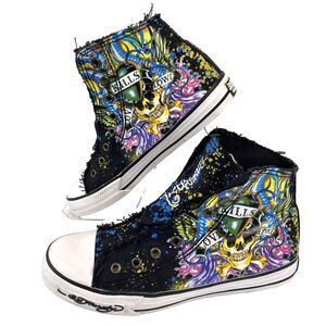 Ed Hardy High Top Women's Canvas Sneakers Size 7 Graphic Print Good Condition